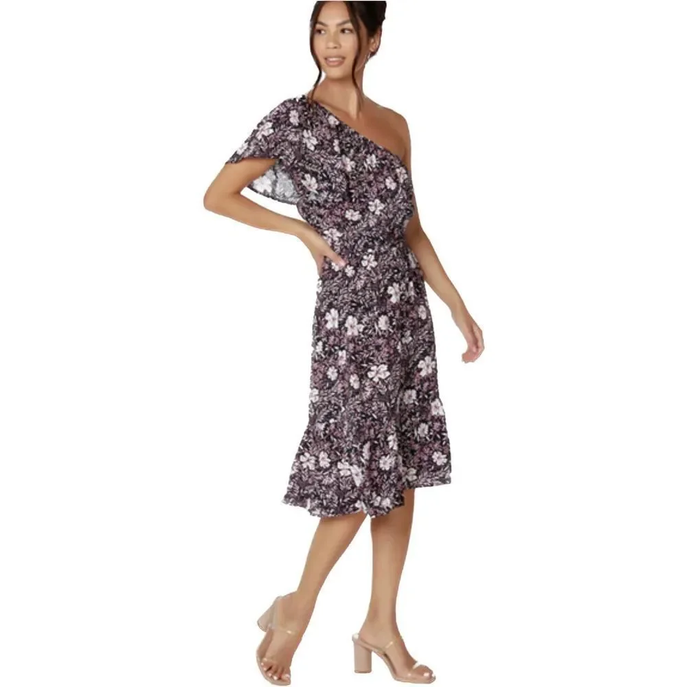 NWT Medium Bobi Black Floral One Shoulder Ruffle Dress​
